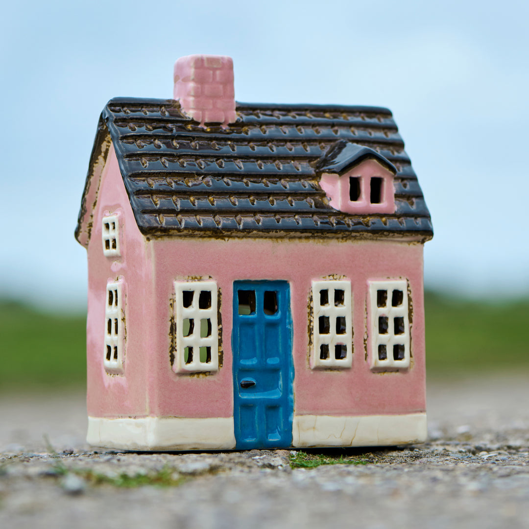 Maison photophore rose en céramique