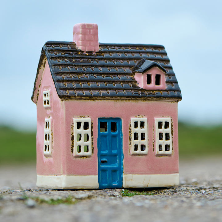 Maison photophore rose en céramique