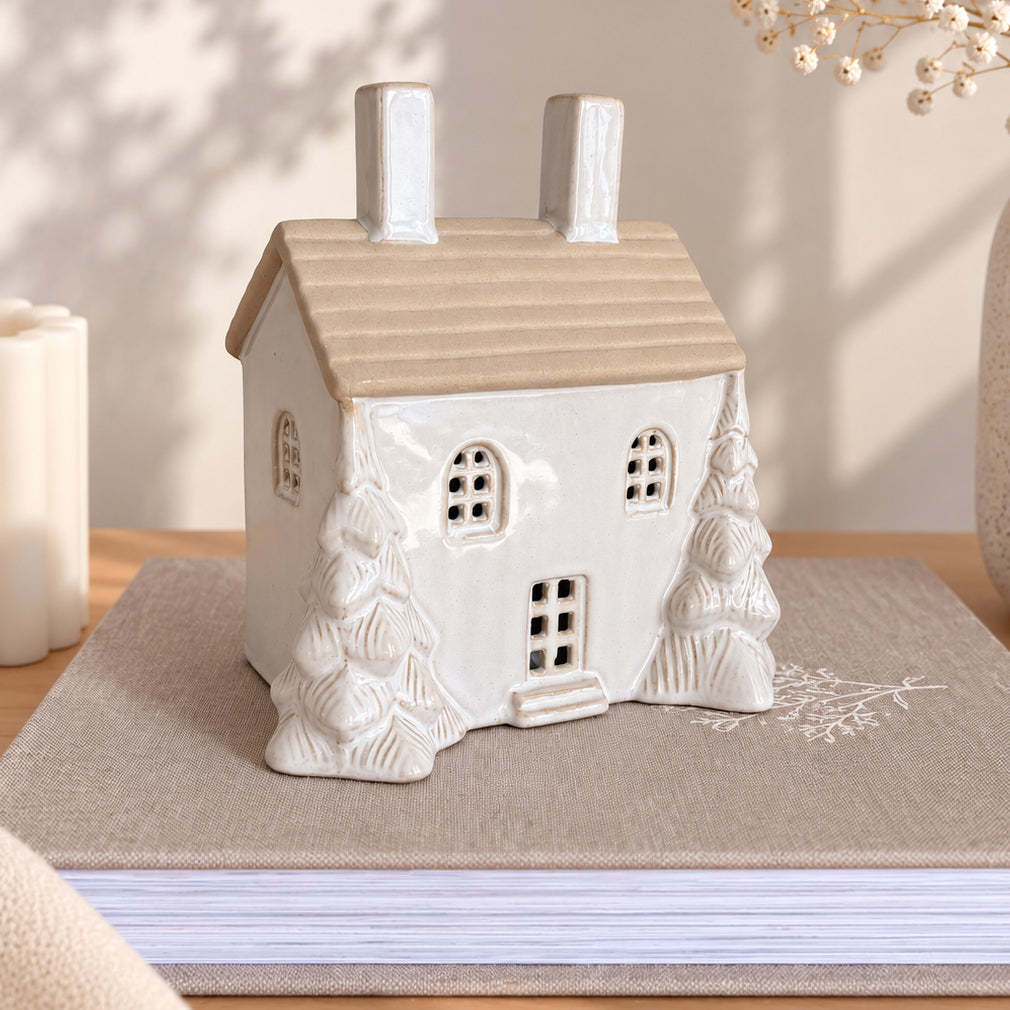 Grande maison en céramique à LED sapins Noël
