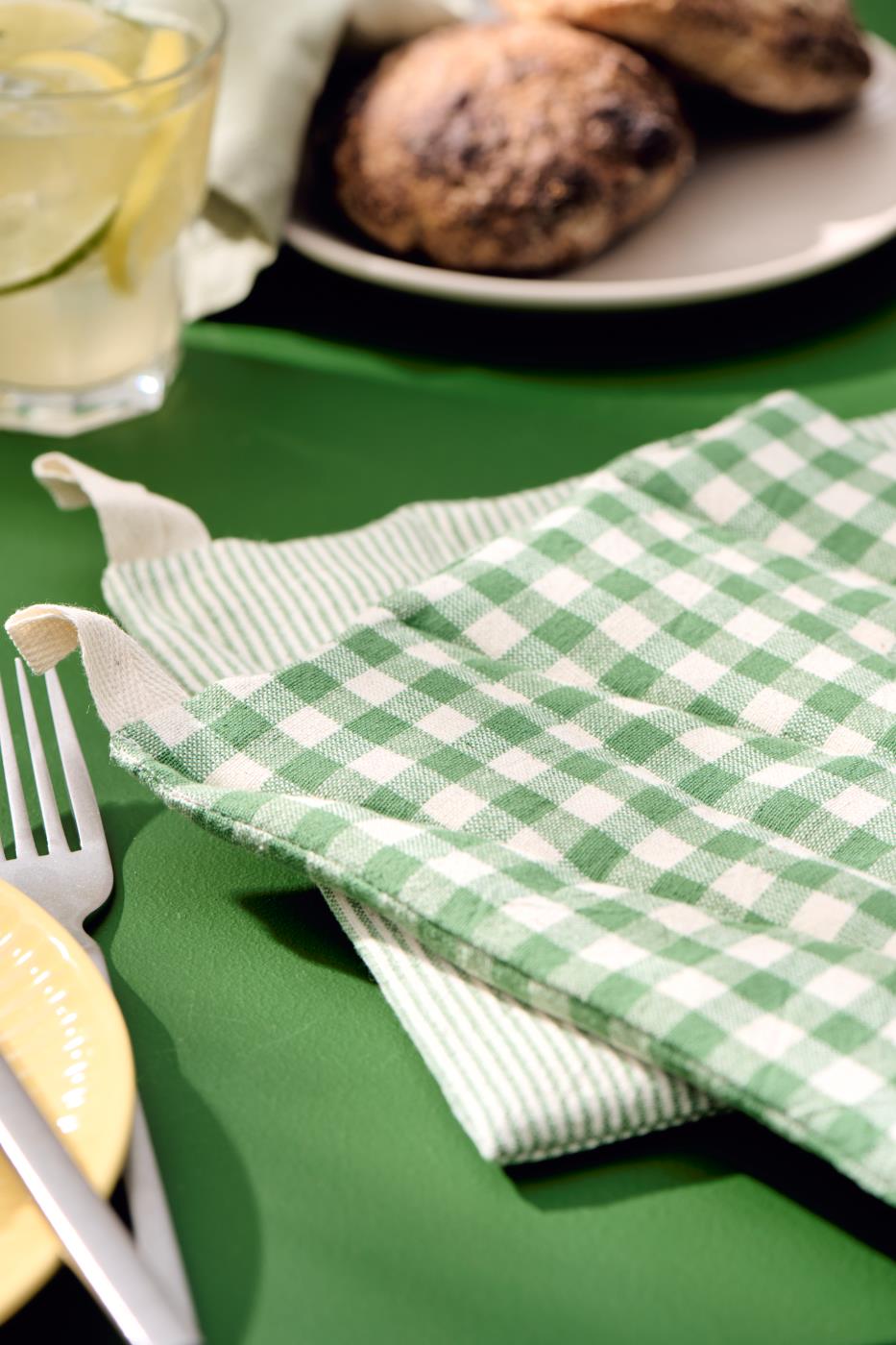 Manique vichy vert et blanc
