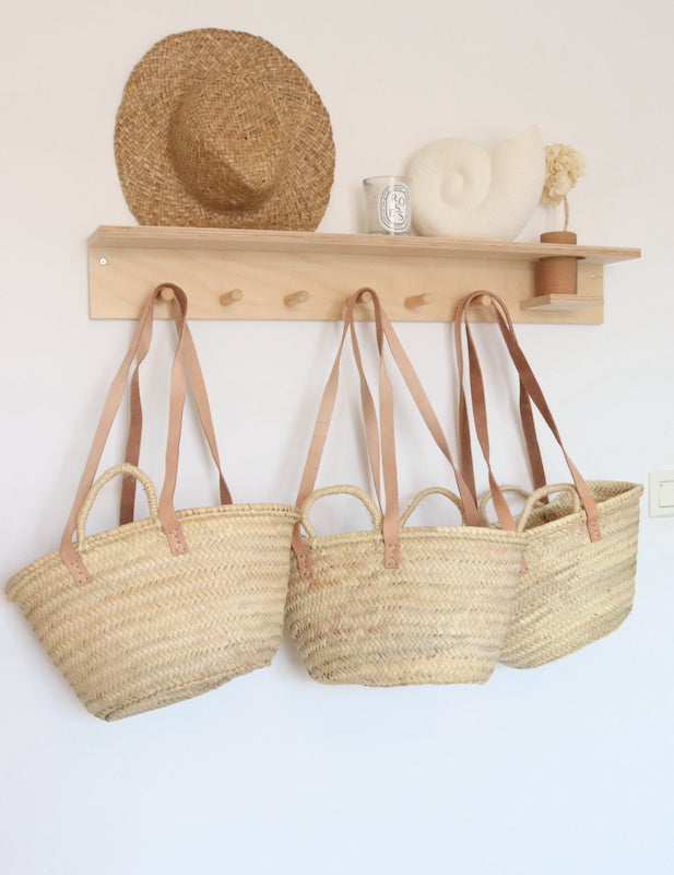 Petit cabas avec double anses en cuir naturel