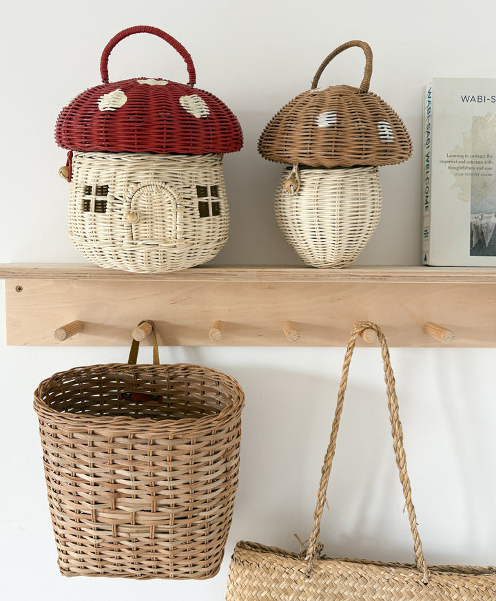 Panier champignon en rotin rouge et blanc