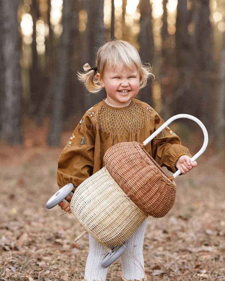 Chariot à roulettes rotin champignon enfant