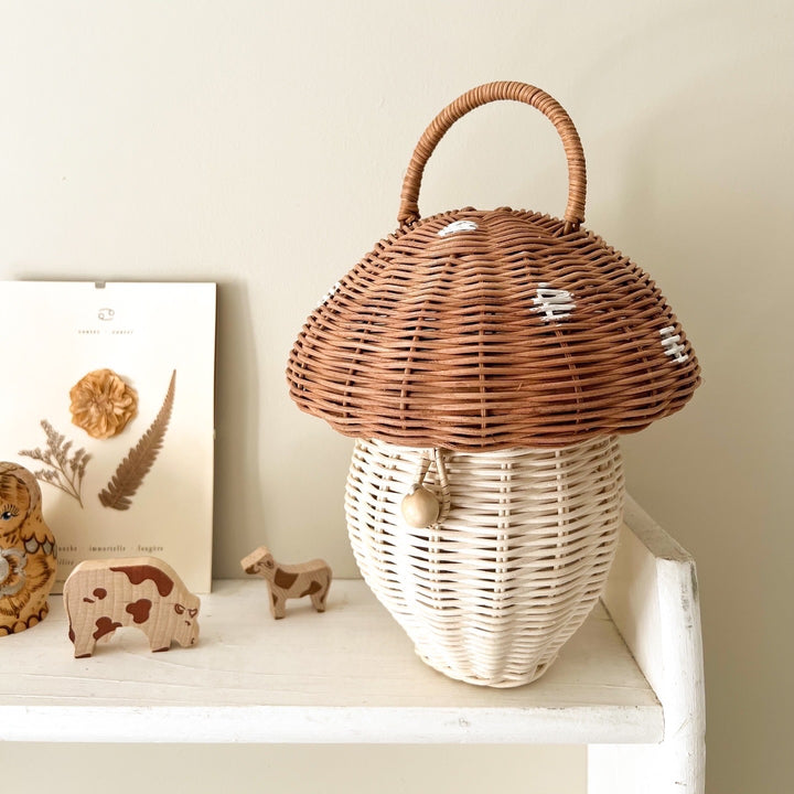 Polka dot mushroom rattan basket