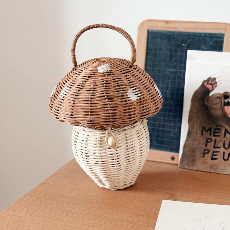 Polka dot mushroom rattan basket
