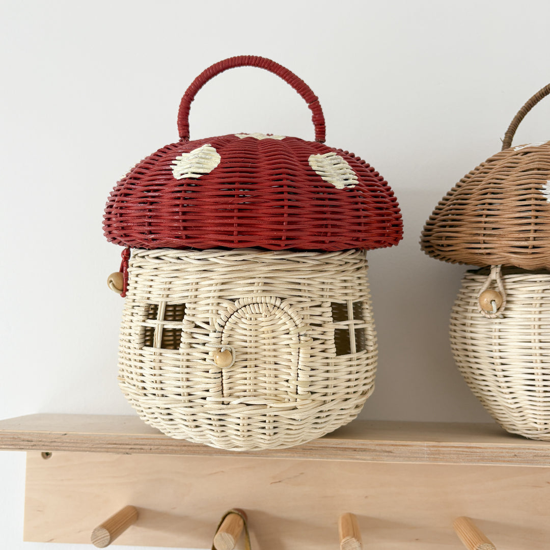 Panier champignon en rotin rouge et blanc