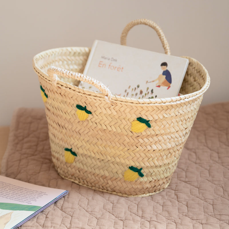 Basket with embroidered lemons