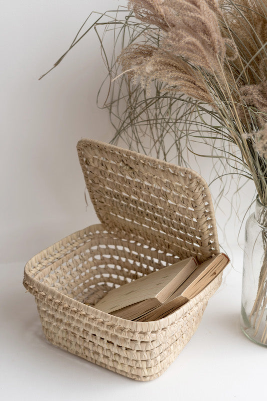 Moroccan palm leaf box with lid