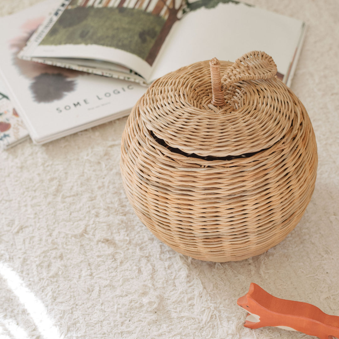 Blond rattan apple basket