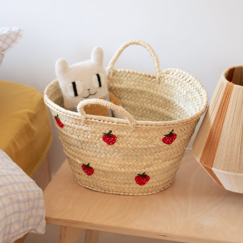 Basket with embroidered strawberries