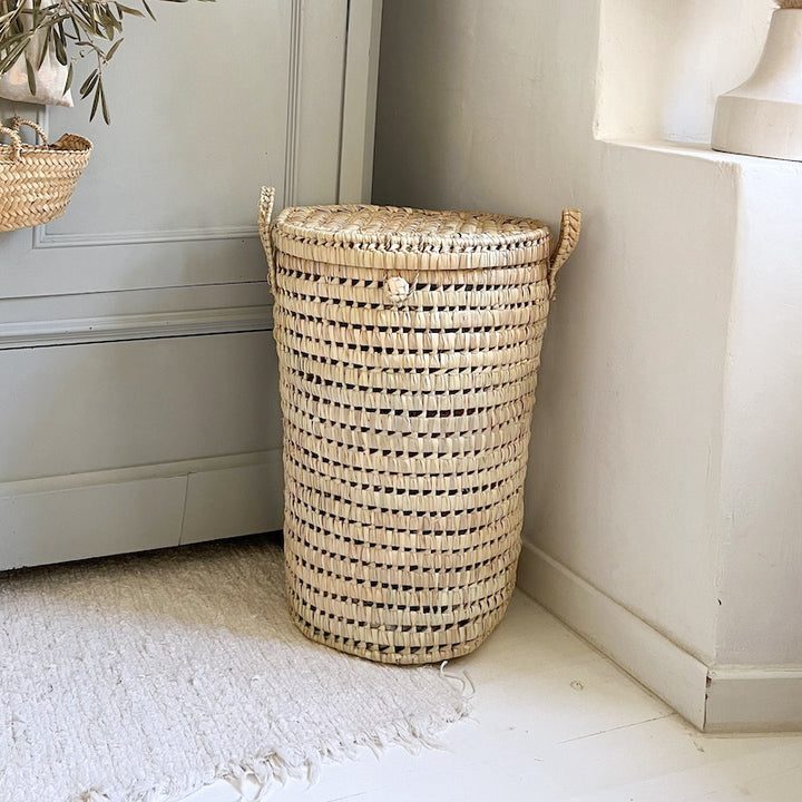 Round laundry basket L in palm leaves
