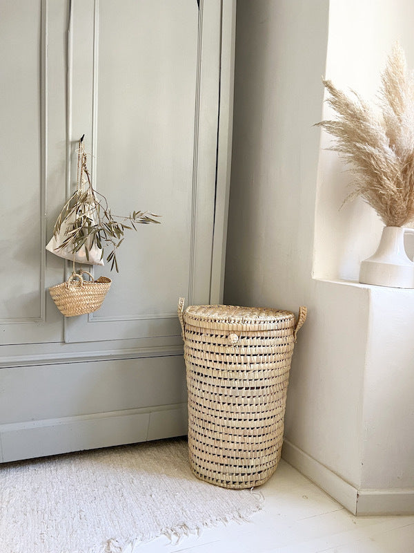 Round laundry basket L in palm leaves