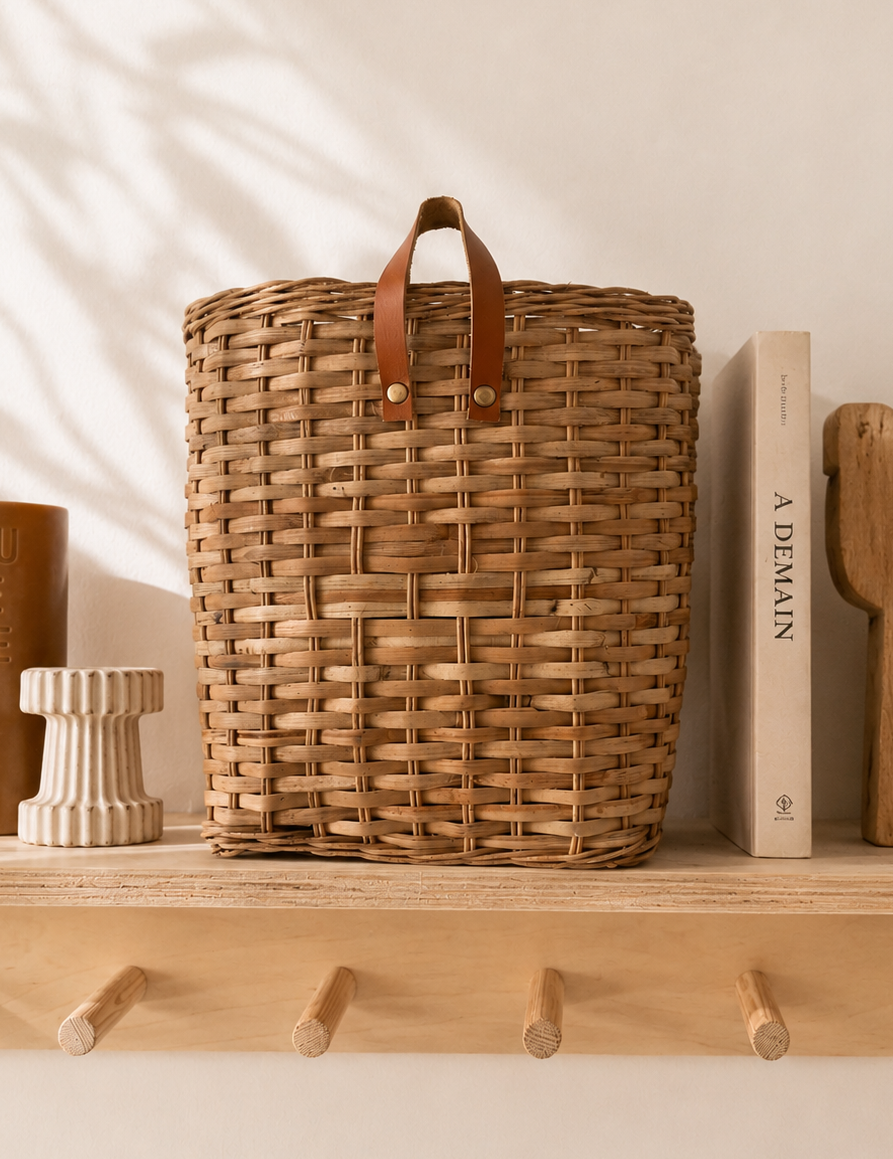 Panier mural en rotin