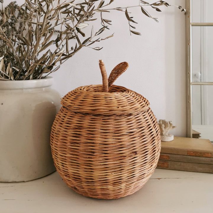 Blond rattan apple basket