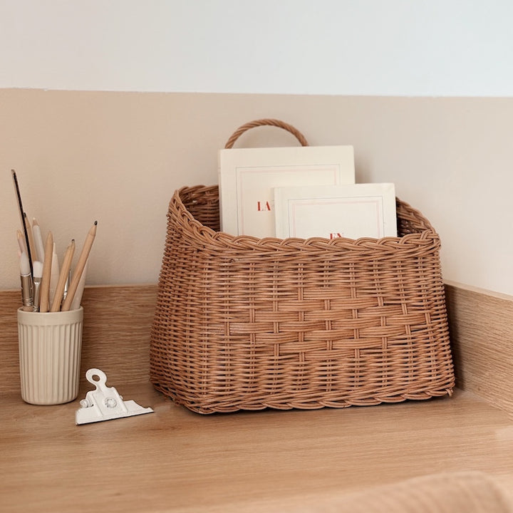 Basket with rattan handle