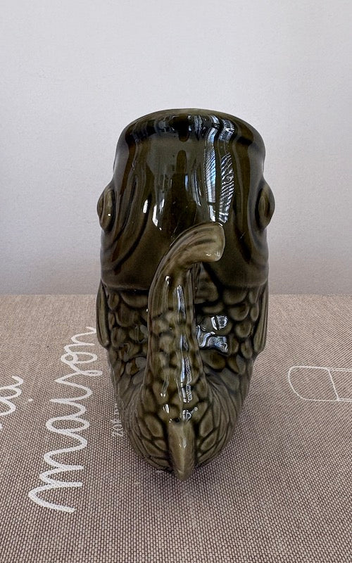 Small khaki fish vase in ceramic
