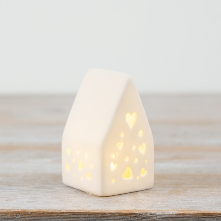 Petite maison avec coeurs en céramique à LED