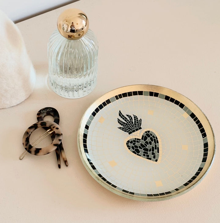 Plat vide-poche mosaïque coeur ex-voto
