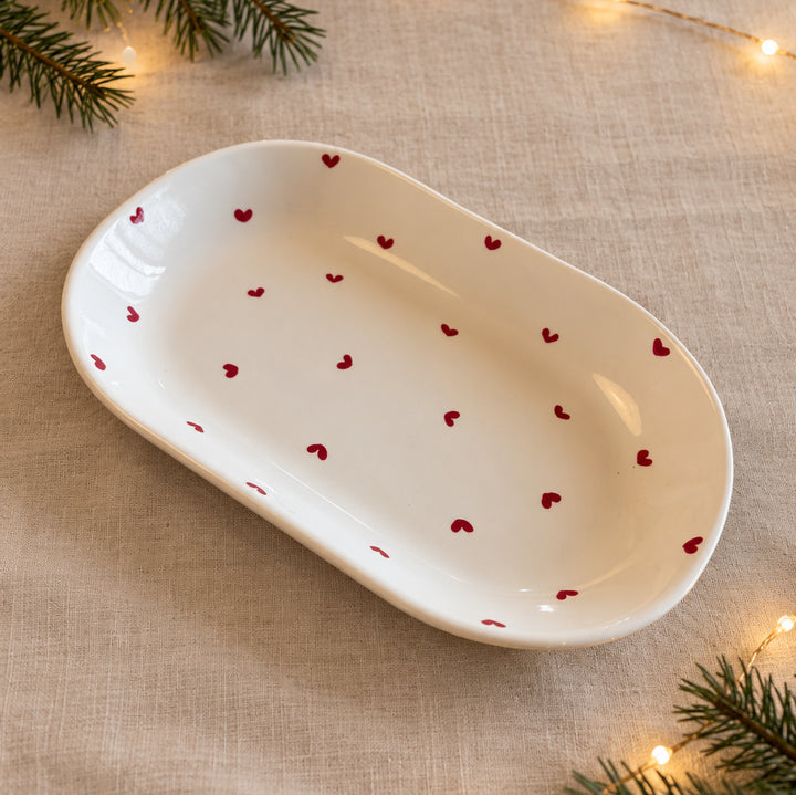 Plat ovale coeurs rouges - Fabrication française