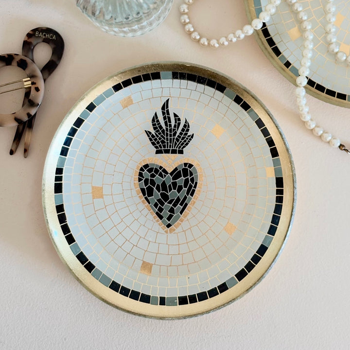 Plat vide-poche mosaïque coeur ex-voto
