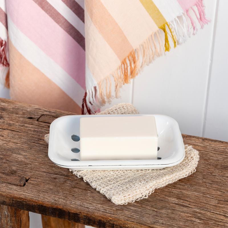 Porte savon en émail blanc