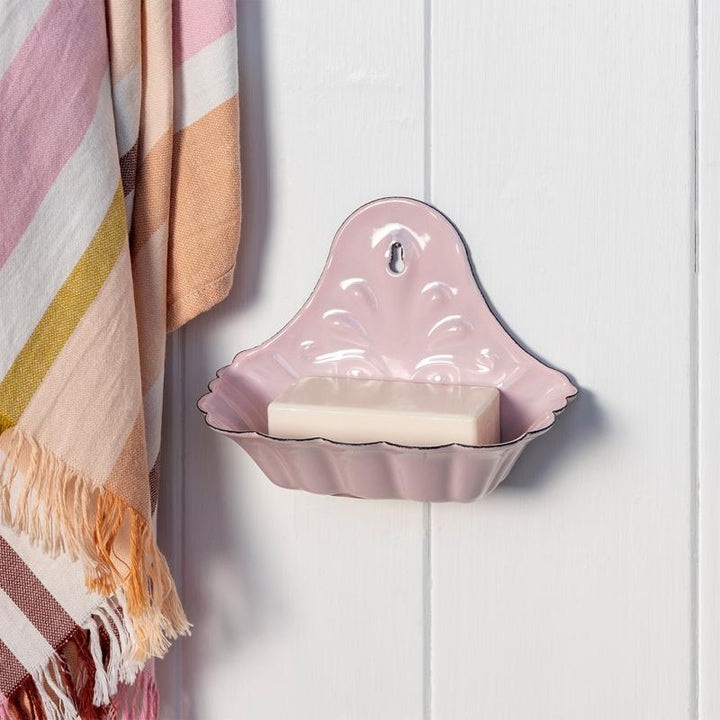 Porte savon rose mural en émail