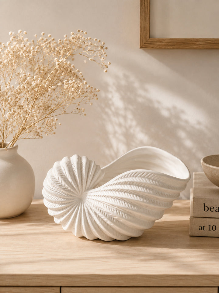 Pot coquillage blanc en céramique