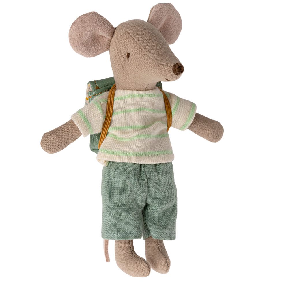 Souris grand frère écolier avec son sac vert "Maileg"