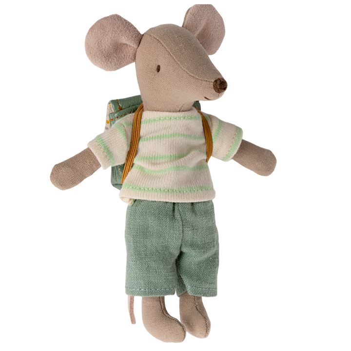 Souris grand frère écolier avec son sac vert "Maileg"