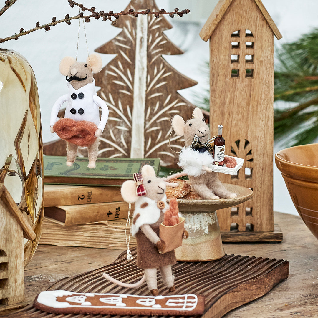 Souris en laine baguette Noël Bloomingville |
