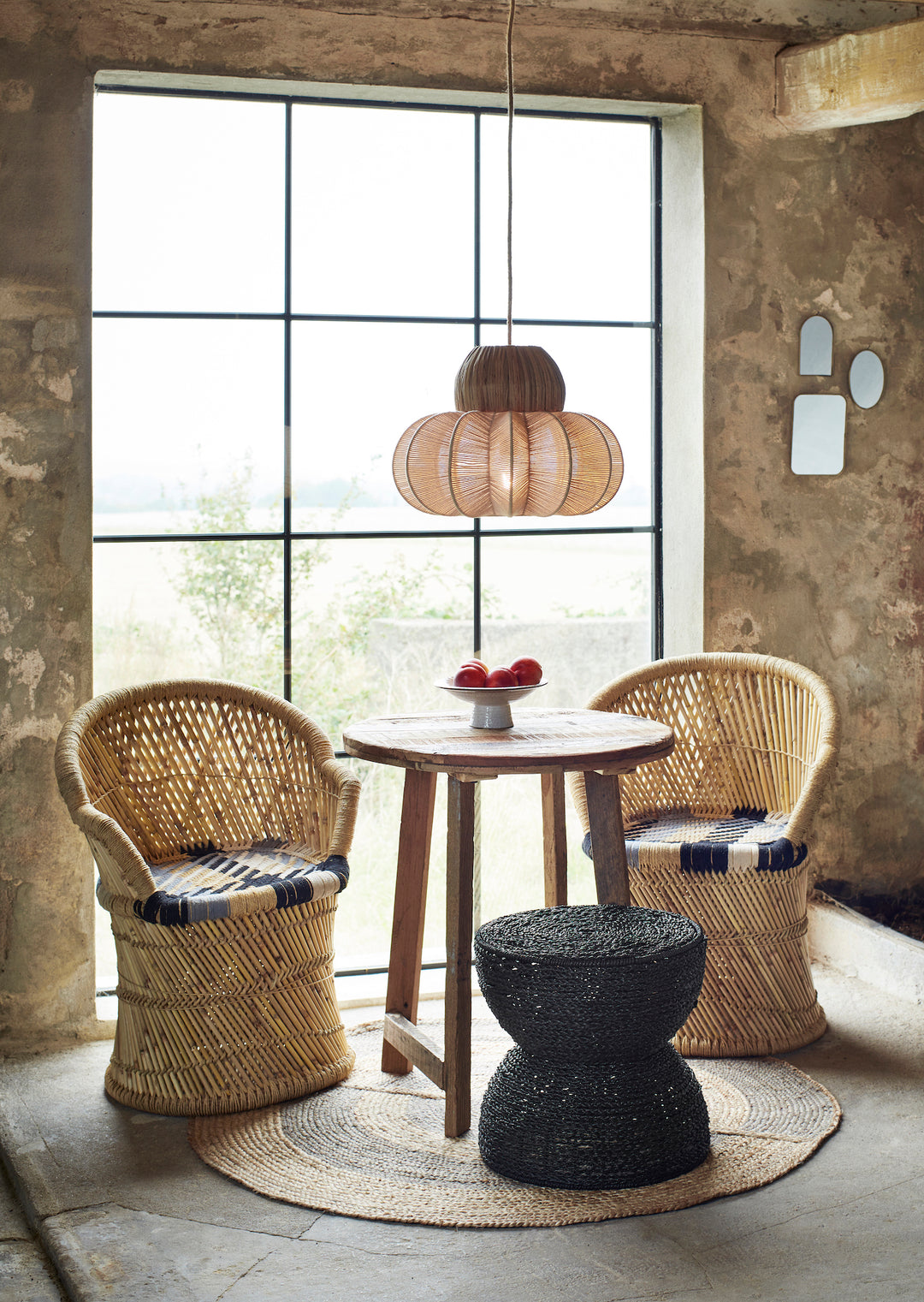 "Madam Stoltz" round wooden and jute pendant light