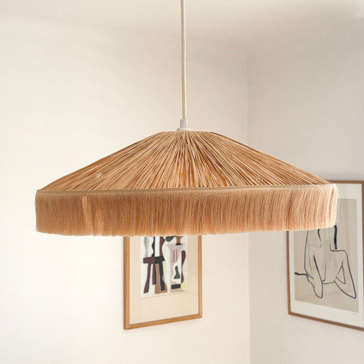 Suspension ronde raphia et franges M