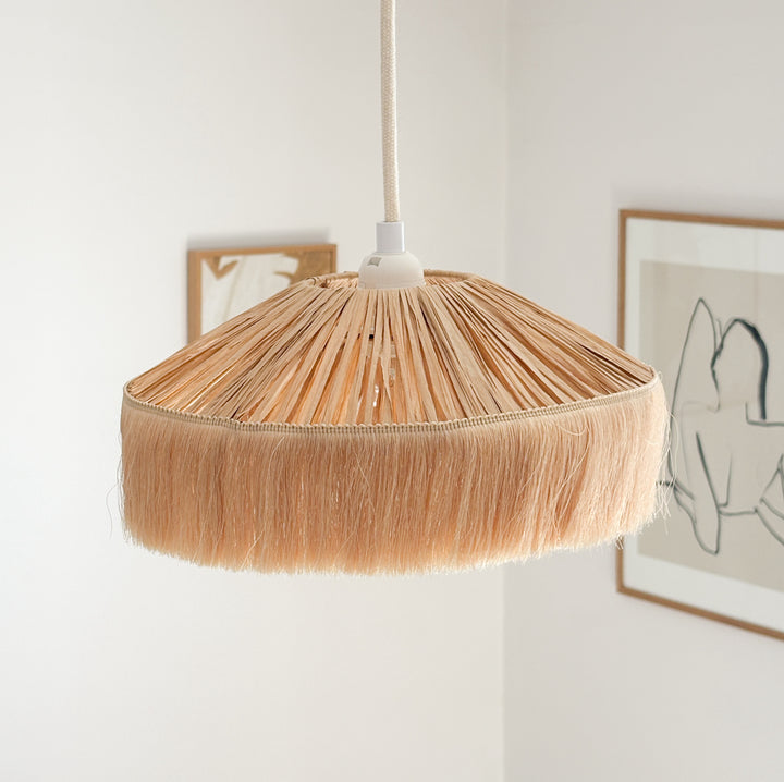 Suspension ronde raphia et franges
