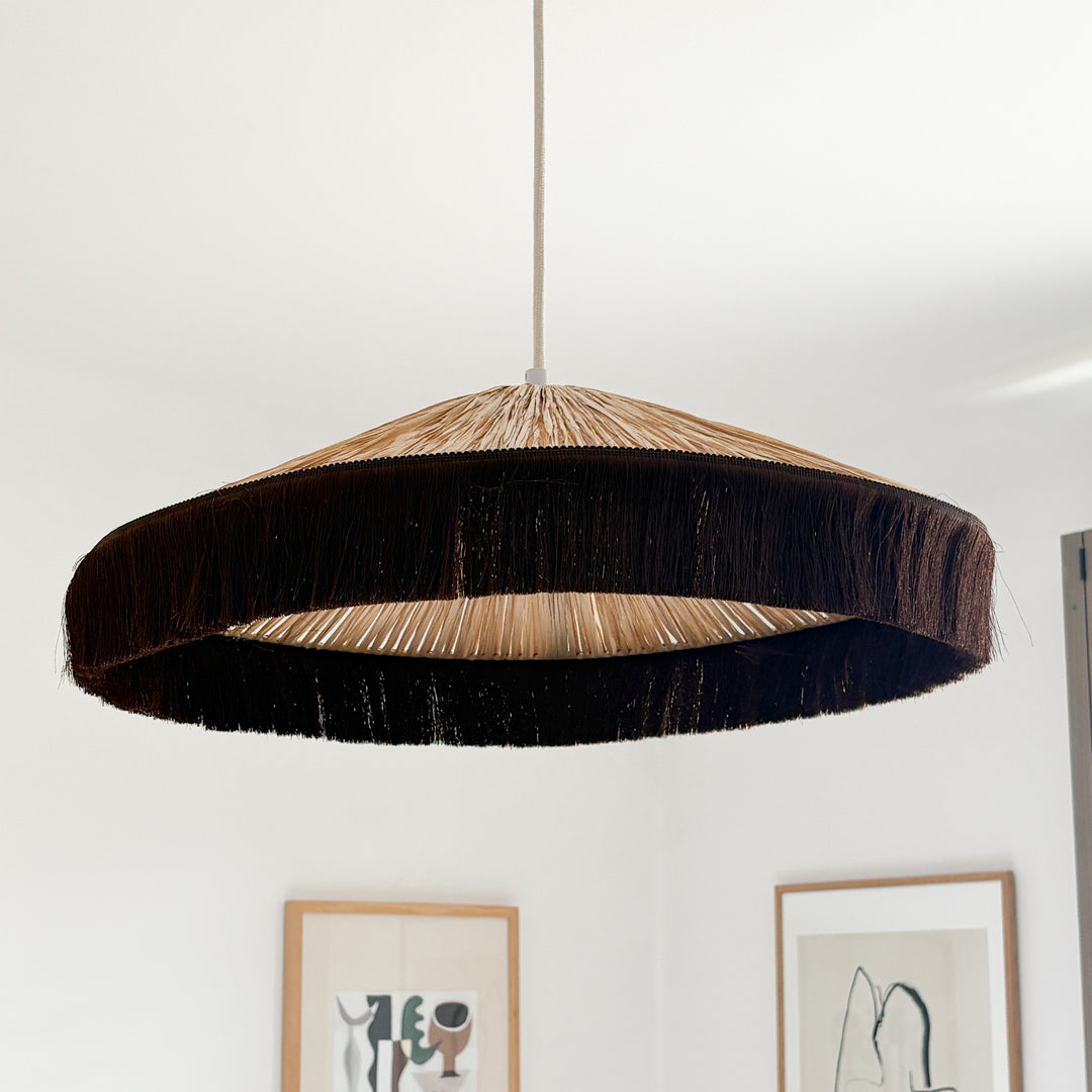 Suspension en raphia avec franges moka