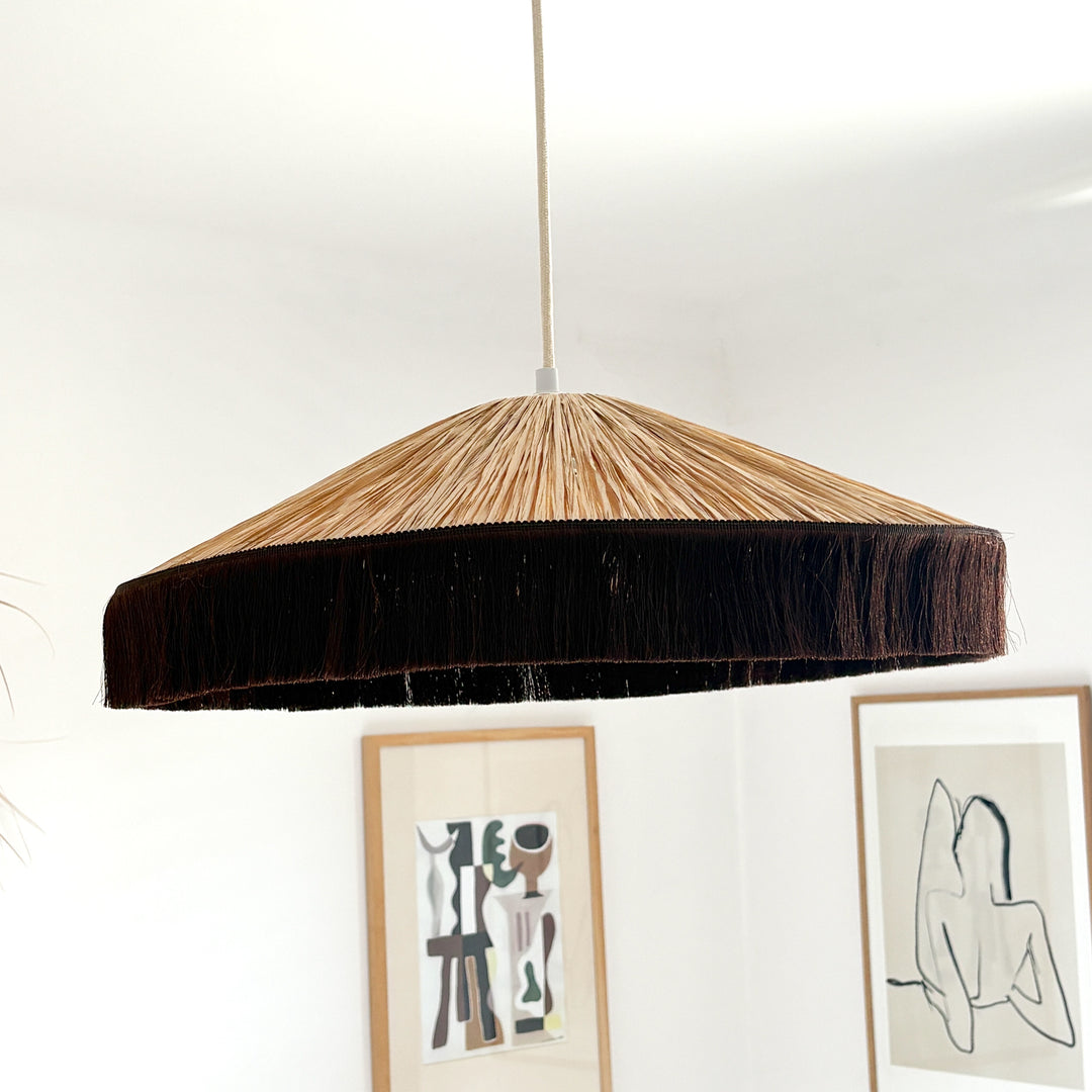 Suspension en raphia avec franges moka