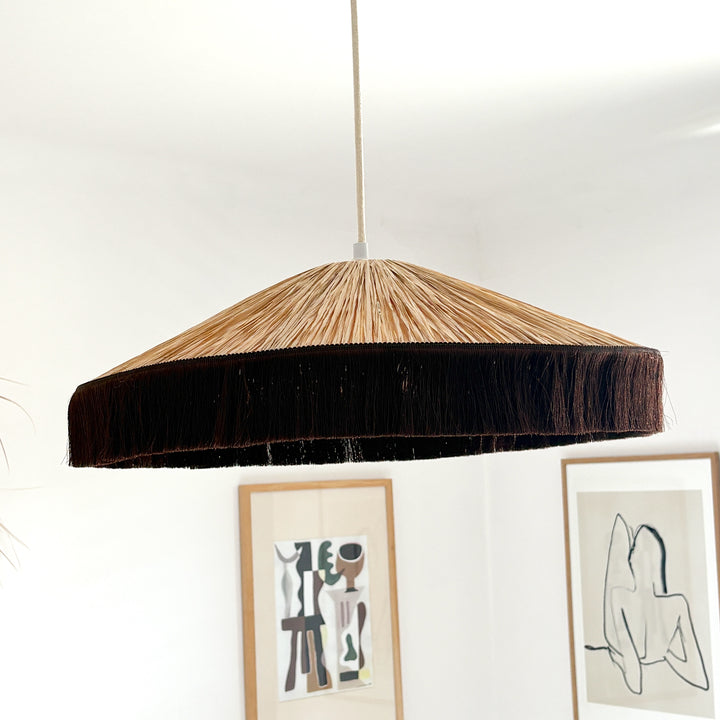 Suspension en raphia avec franges moka