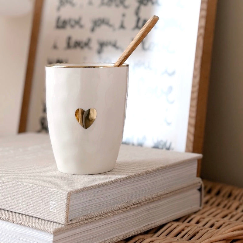 White mug with gold heart