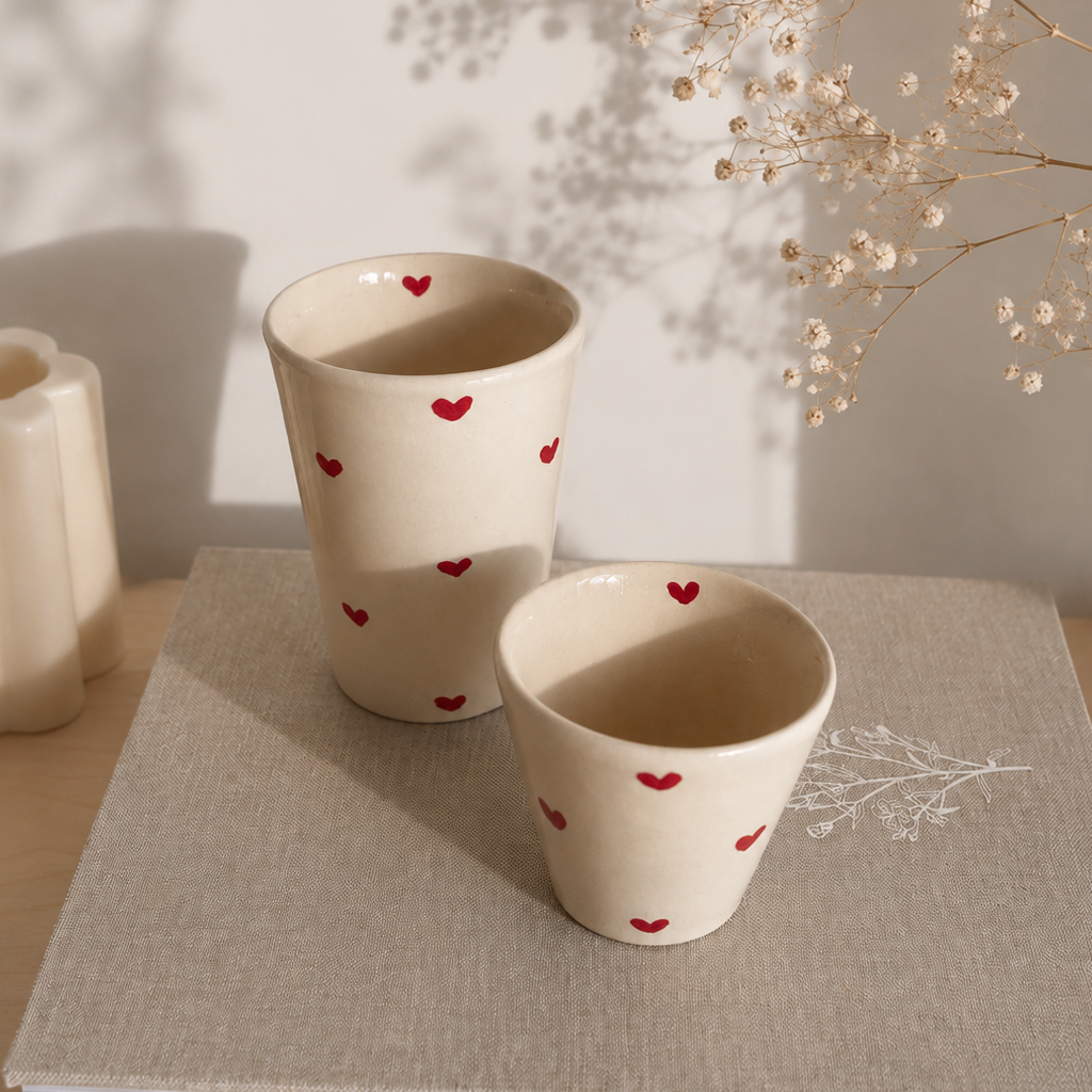 Mug avec coeurs rouges - fabriqué à la main en france