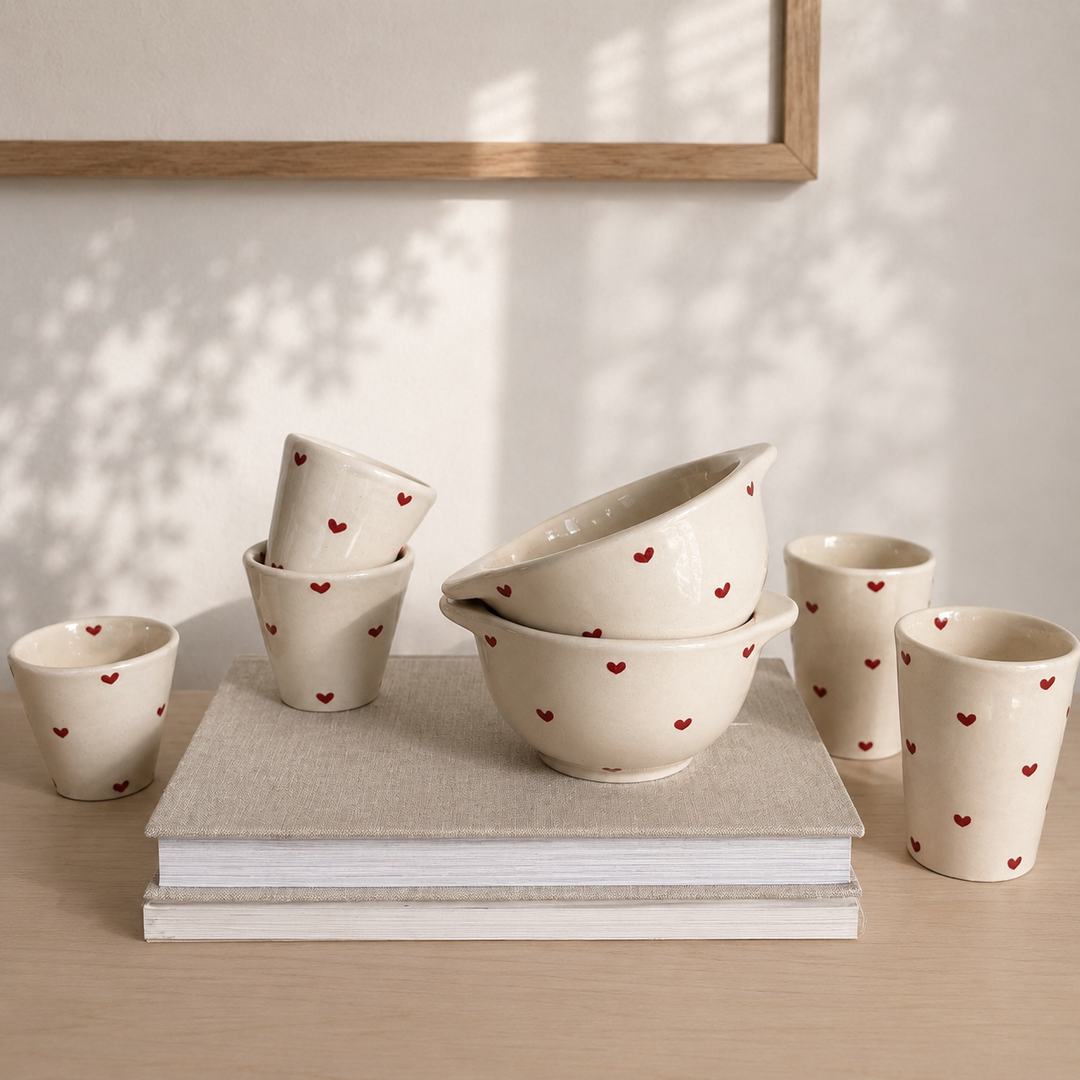 Mug avec coeurs rouges - fabriqué à la main en france