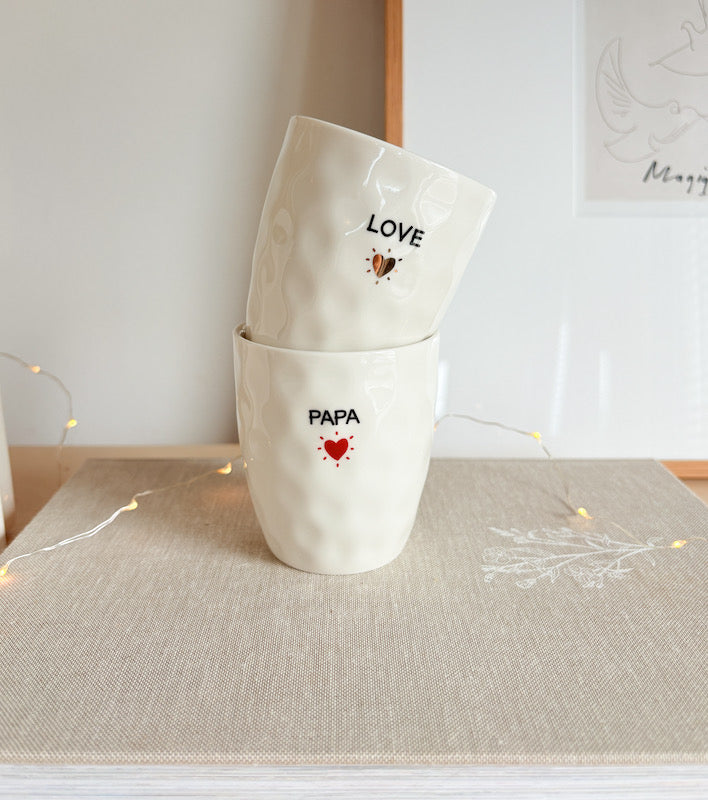 Mug with gold heart design and "Love" inscription