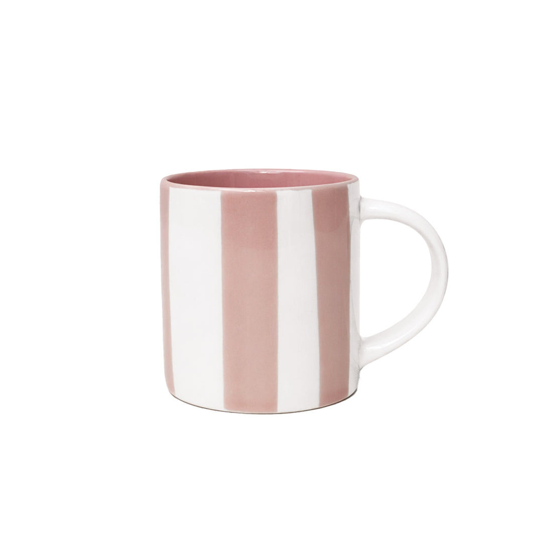 Tasse à rayures blanches et roses