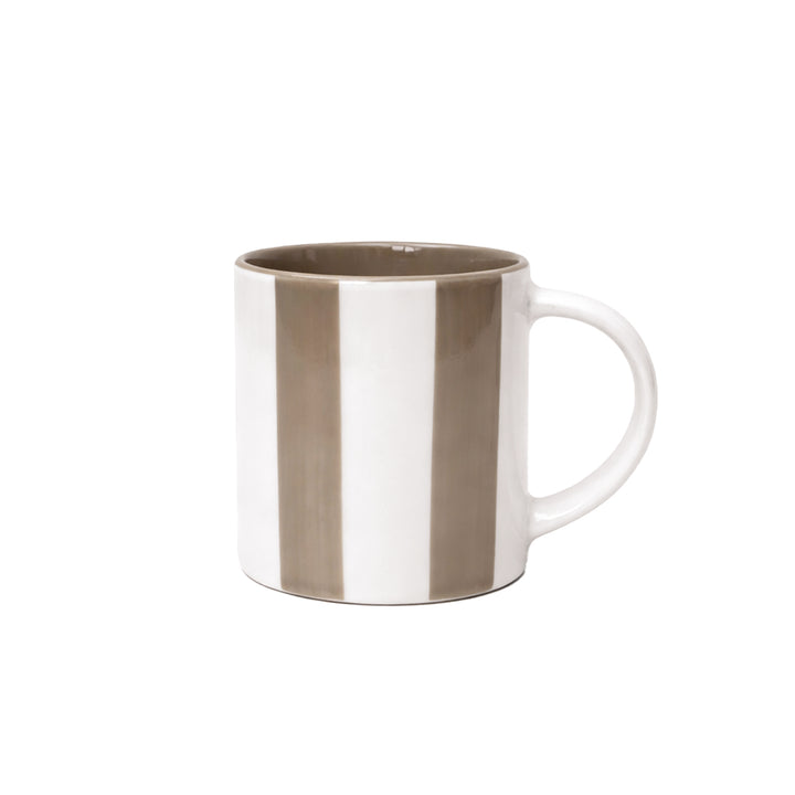 Tasse à rayures blanches et taupes