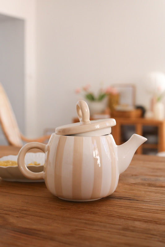 Striped beige teapot