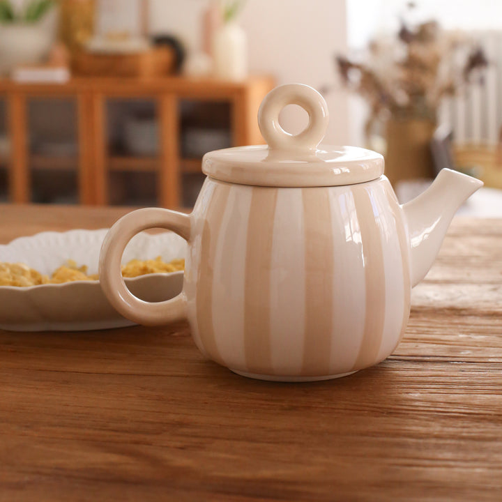 Striped beige teapot