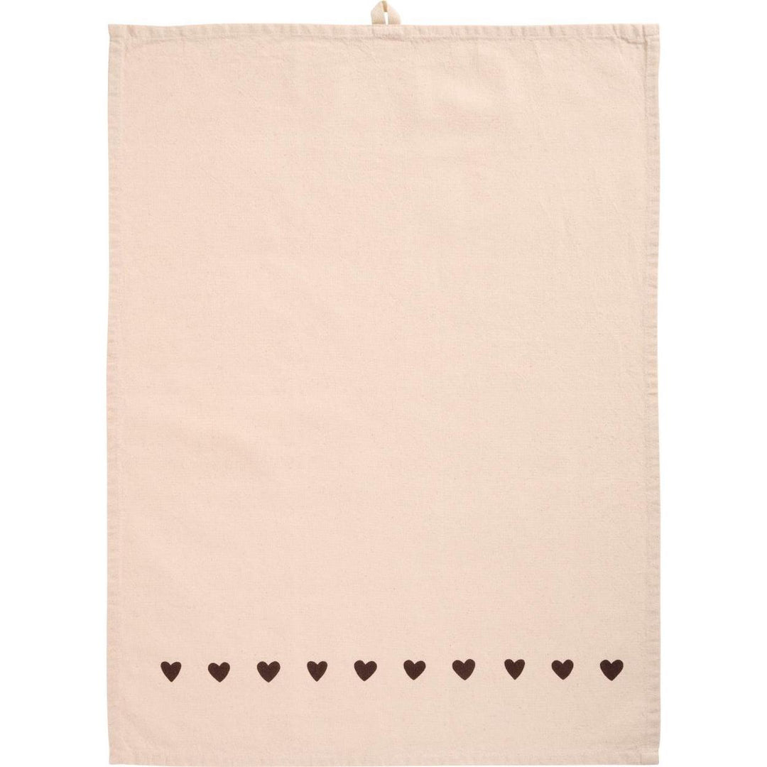 Cotton tea towel with mocha hearts