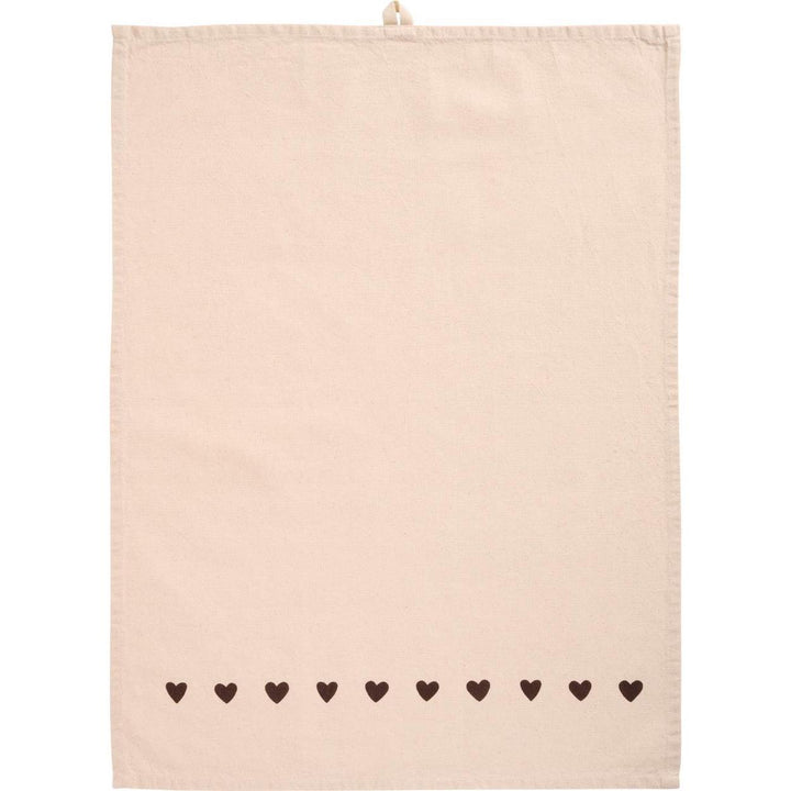 Cotton tea towel with mocha hearts