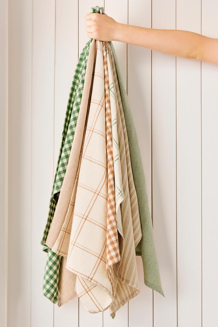 Torchon beige à grands carreaux marron