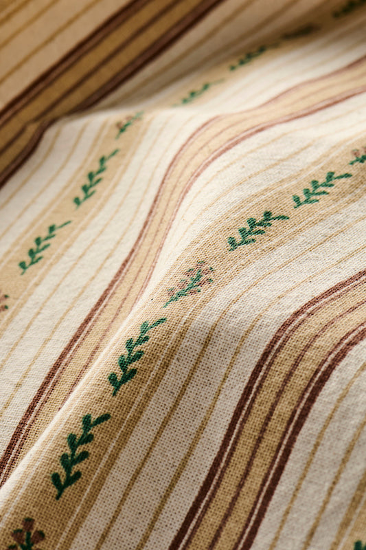 Cotton tea towel with stripes & green leaves