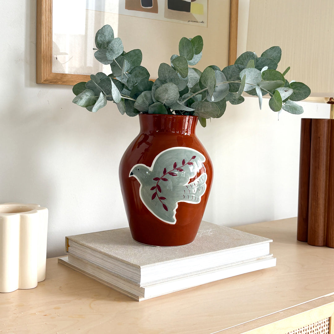 Vase motif colombe