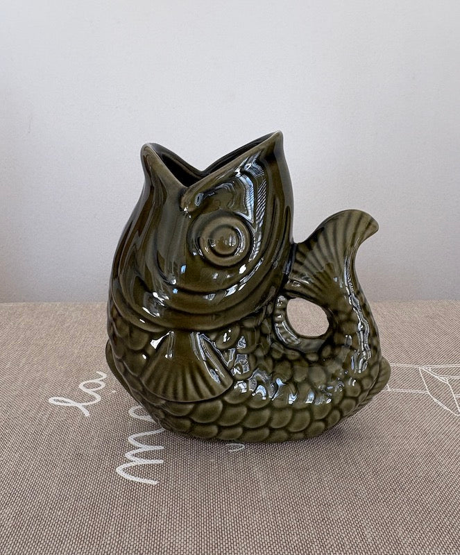 Small khaki fish vase in ceramic